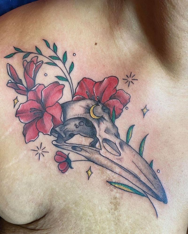 30 Pretty Raven Skull Tattoos You Must Try