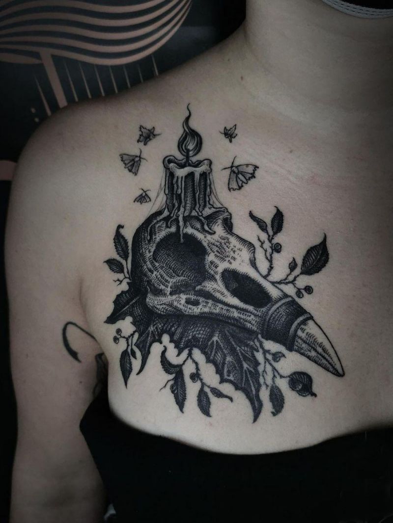 30 Pretty Raven Skull Tattoos You Must Try