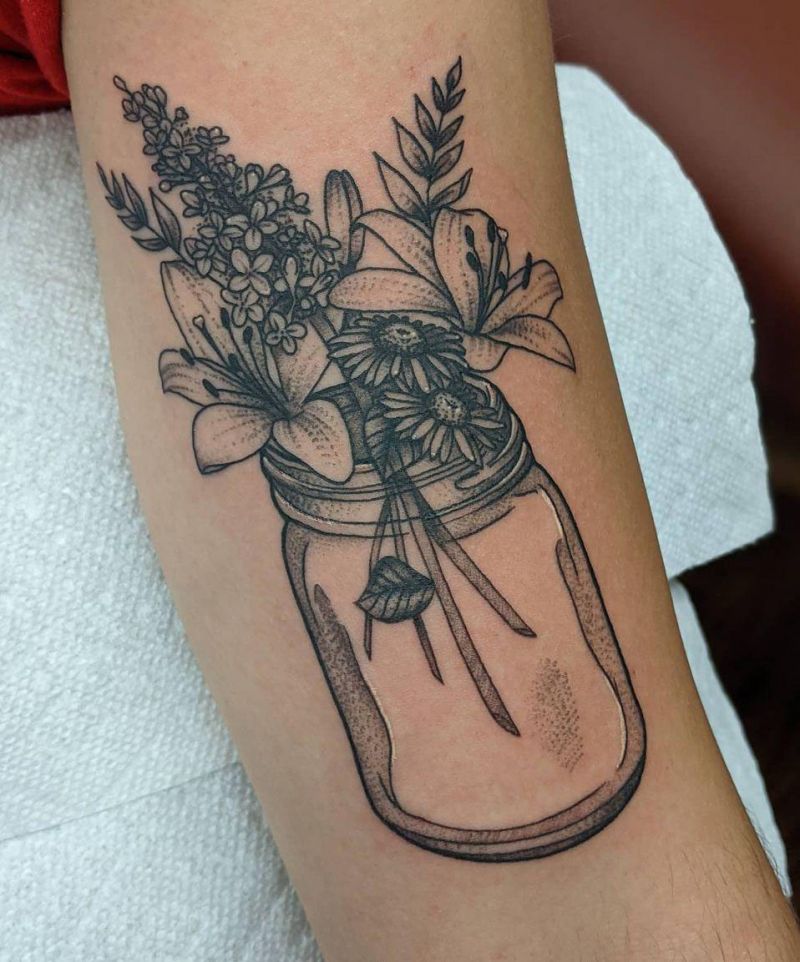 30 Pretty Mason Jar Tattoos You Must Love