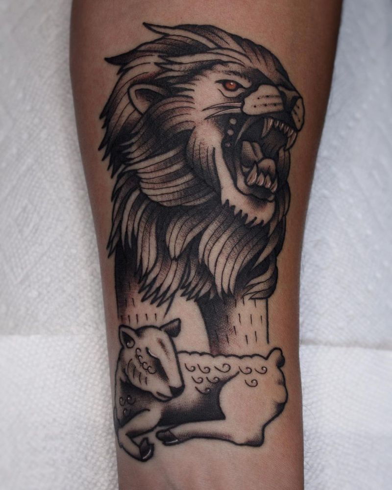 30 Pretty Lion and Lamb Tattoos You Must Love