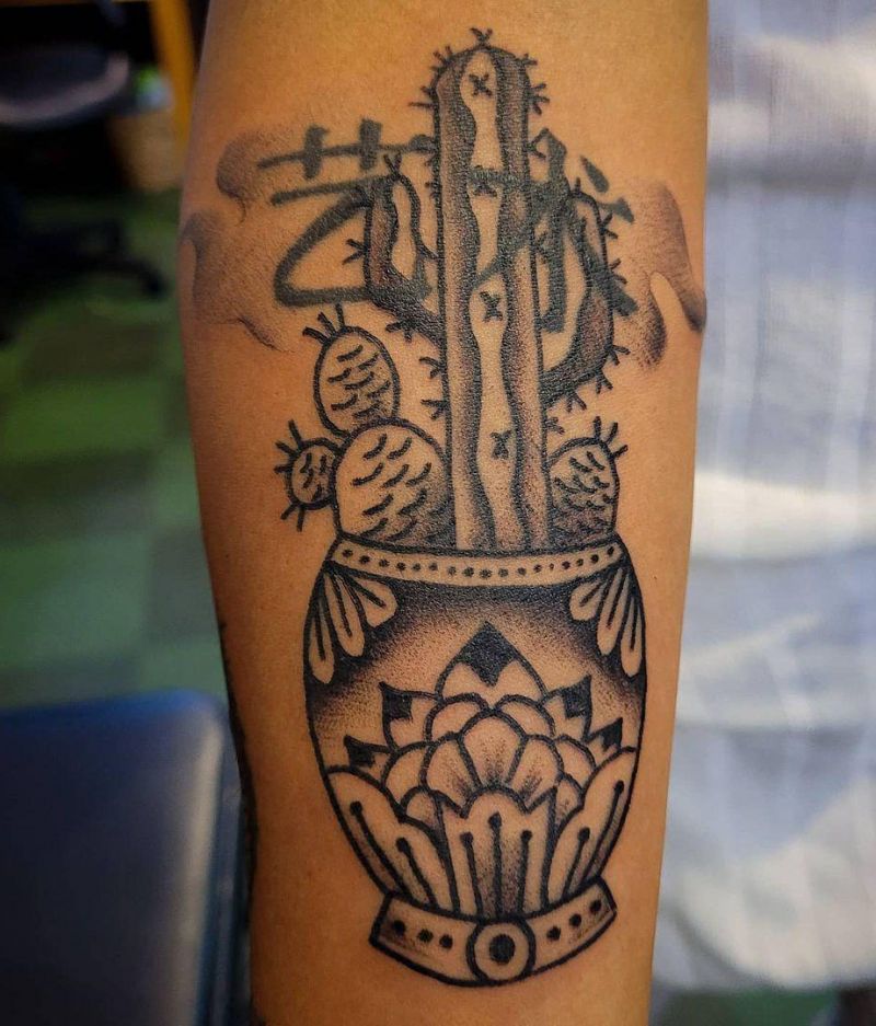 30 Unique Potted Plant Tattoos For Your Next Ink