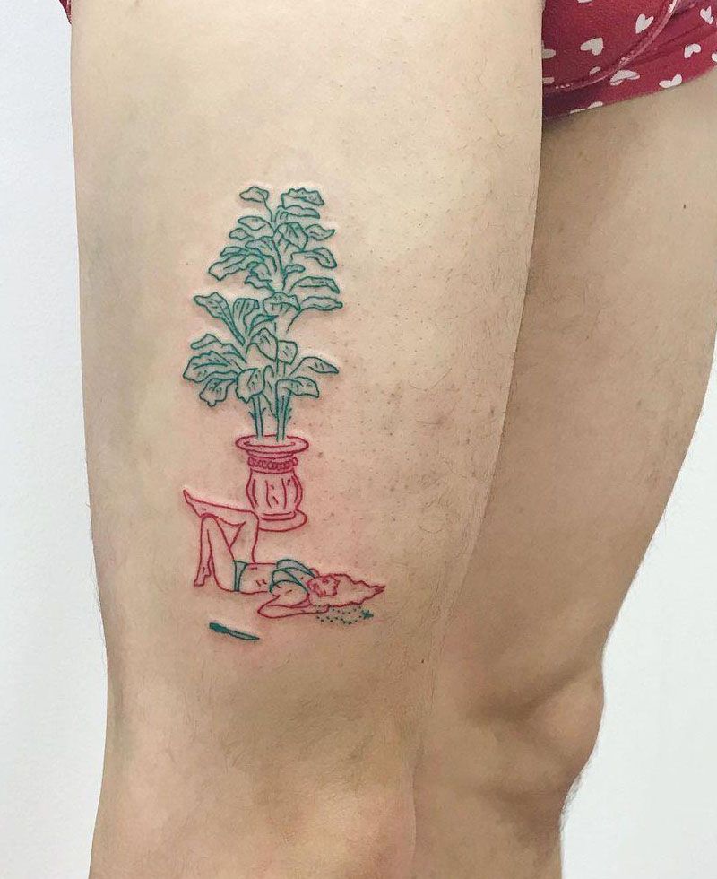 30 Unique Potted Plant Tattoos For Your Next Ink