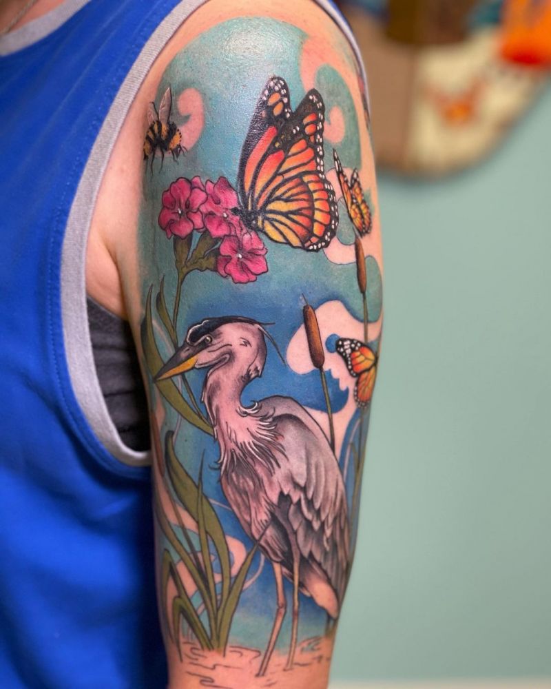 30 Pretty Blue Heron Tattoos You Must Love