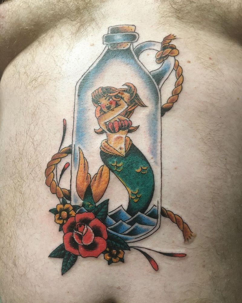 10 Cool Mermaid In A Bottle Tattoos You Must Love