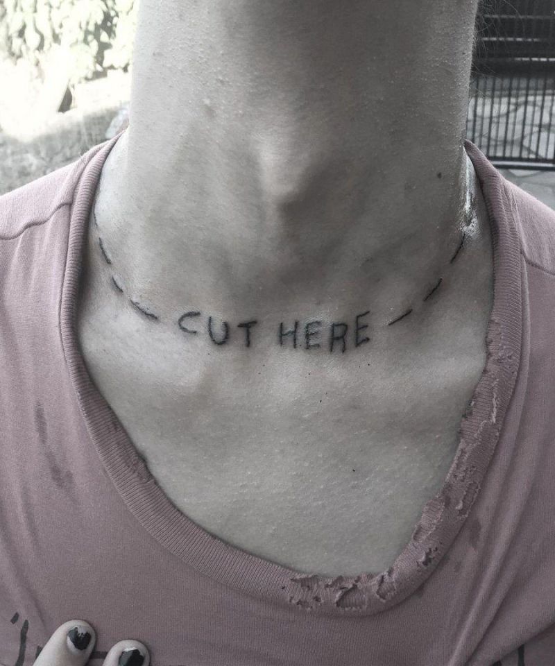 25 Unique Cut Here Tattoos for Your Inspiration