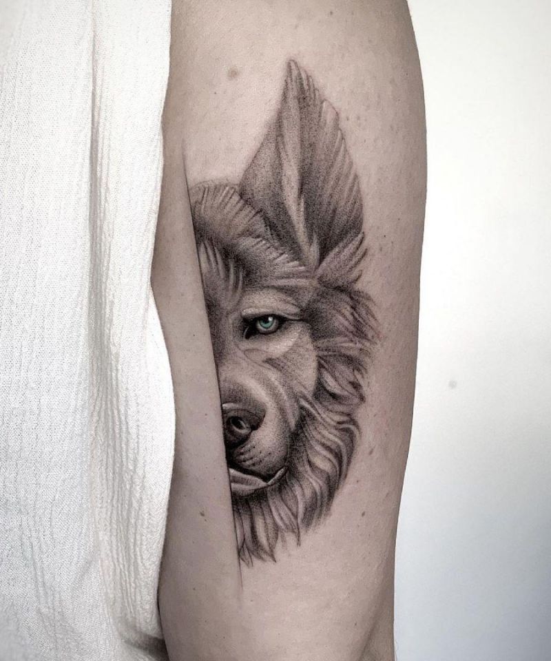 30 Unique Half Wolf Tattoos You Must Love