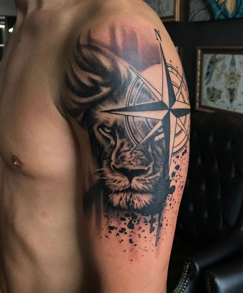 30 Unique Lion and Compass Tattoos for Your Inspiration