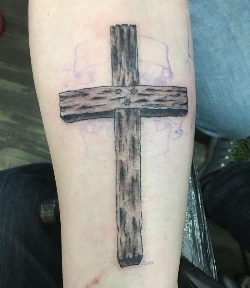 30 Pretty Wooden Cross Tattoos You Must Love