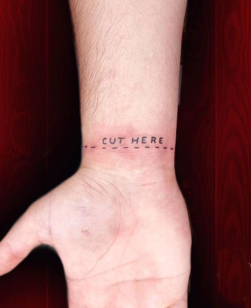 25 Unique Cut Here Tattoos for Your Inspiration