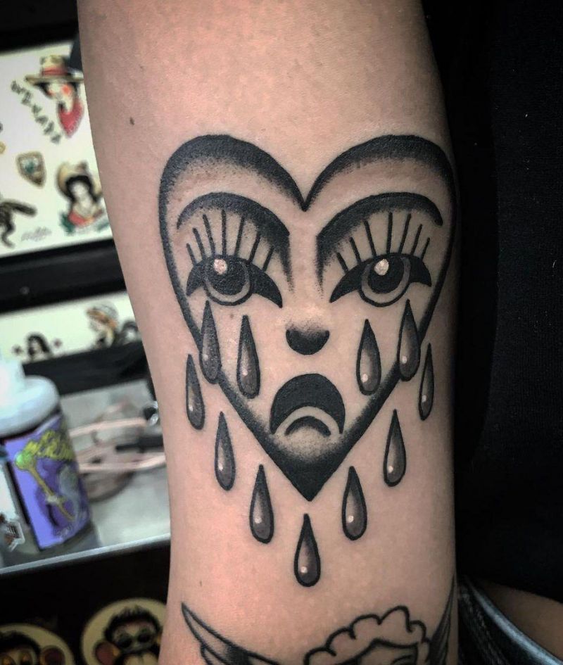 30 Unique Crying Heart Tattoos for Your Inspiration