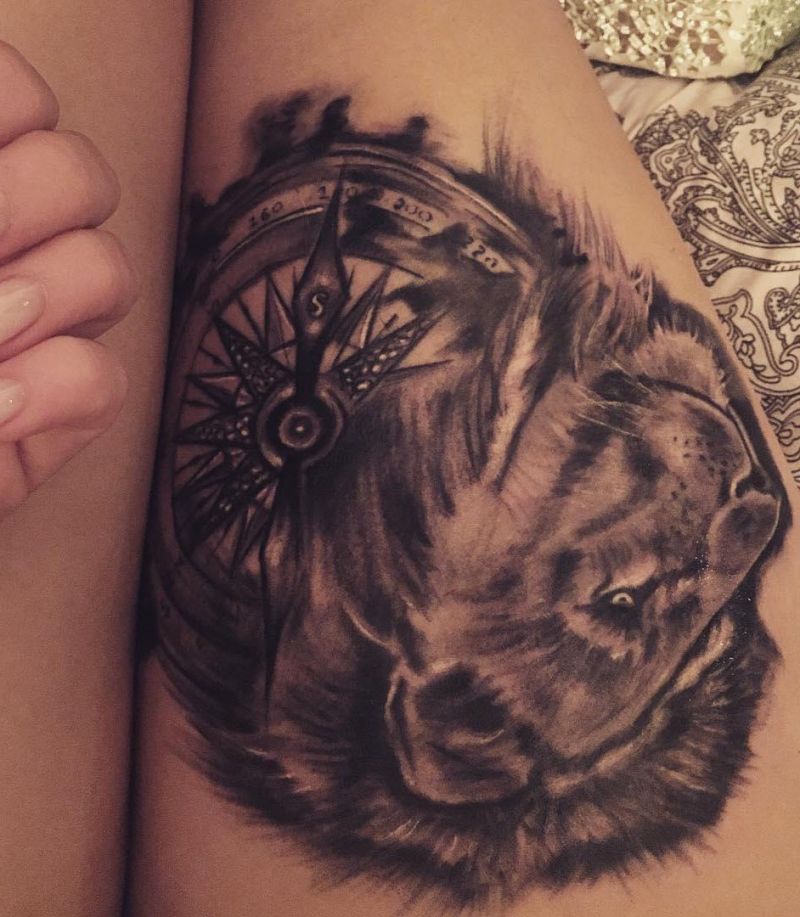 30 Unique Lion and Compass Tattoos for Your Inspiration