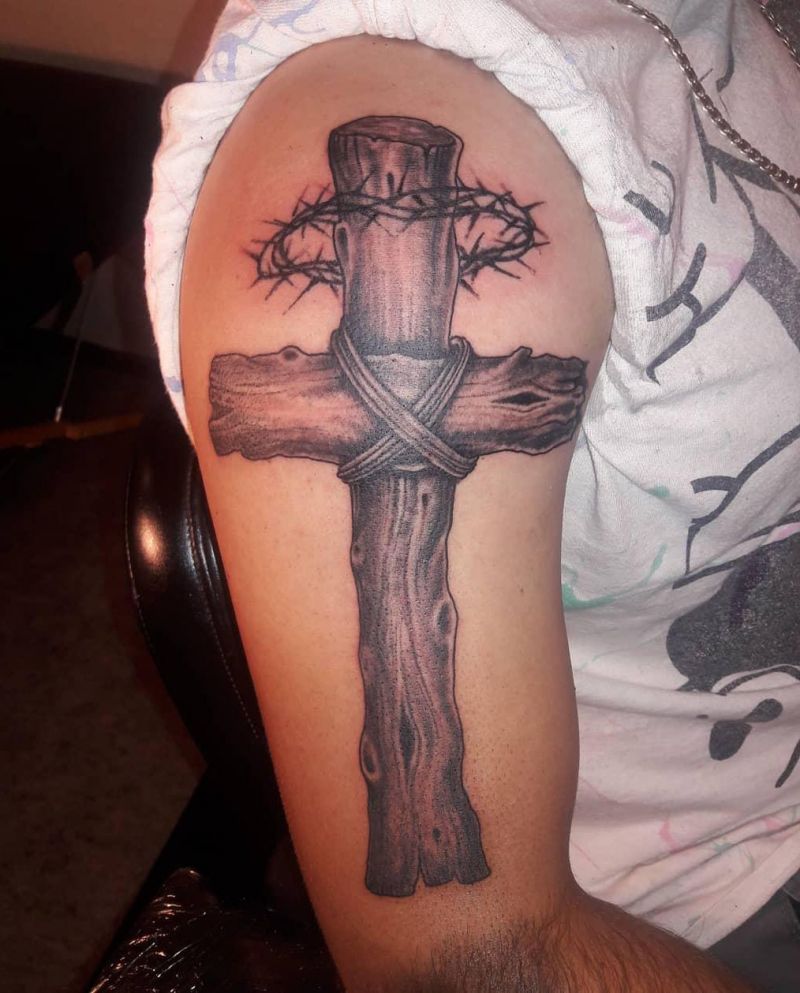 30 Pretty Wooden Cross Tattoos You Must Love