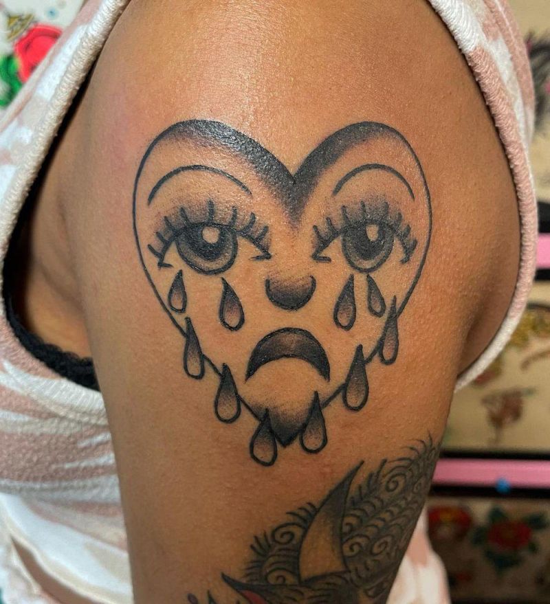 30 Unique Crying Heart Tattoos for Your Inspiration