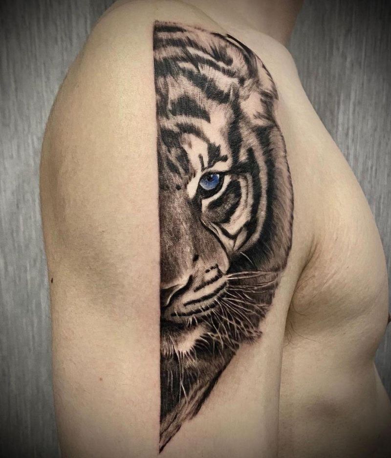 30 Unique Half Tiger Tattoos You Must Love