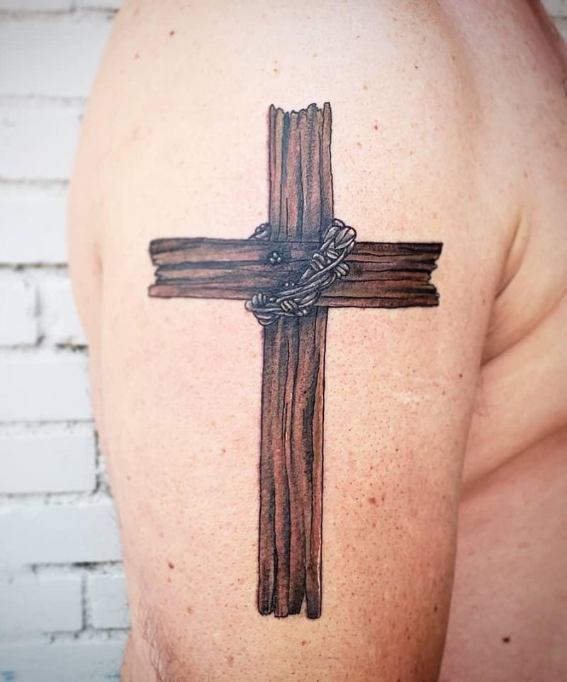 30 Pretty Wooden Cross Tattoos You Must Love