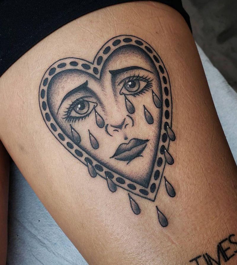 30 Unique Crying Heart Tattoos for Your Inspiration