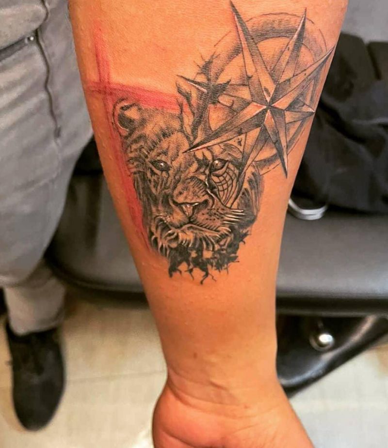 30 Unique Lion and Compass Tattoos for Your Inspiration