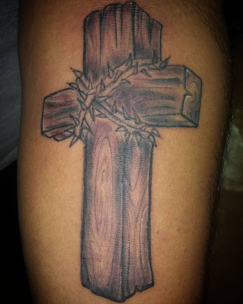 30 Pretty Wooden Cross Tattoos You Must Love