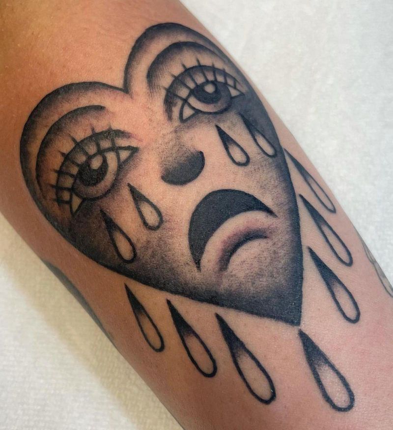 30 Unique Crying Heart Tattoos for Your Inspiration