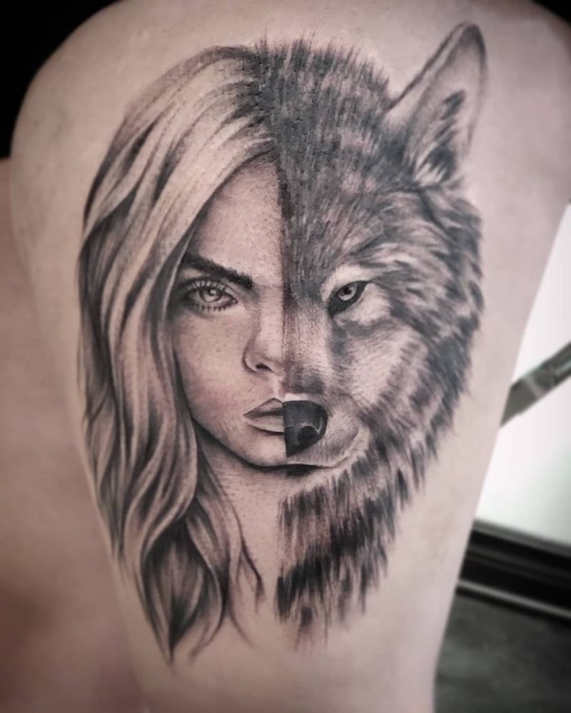 30 Unique Half Wolf Tattoos You Must Love