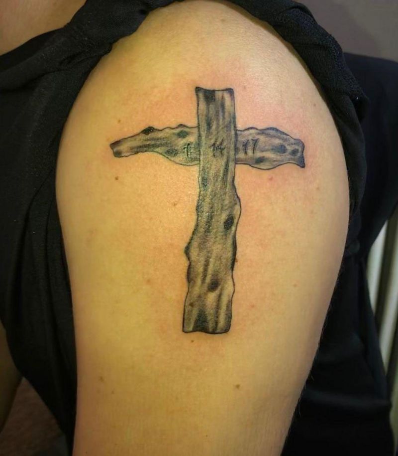 30 Pretty Wooden Cross Tattoos You Must Love