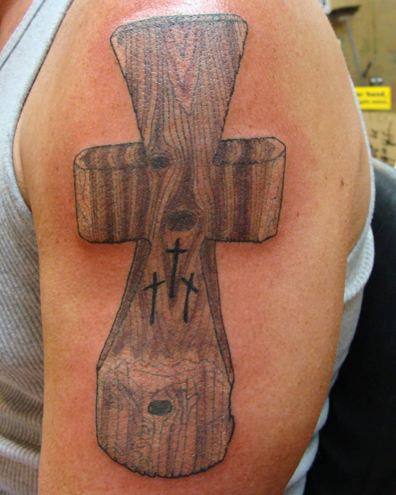 30 Pretty Wooden Cross Tattoos You Must Love