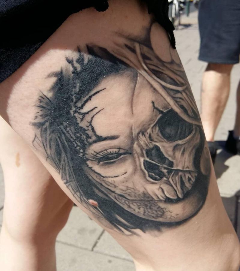 30 Great Half Skull Tattoos to Inspire You
