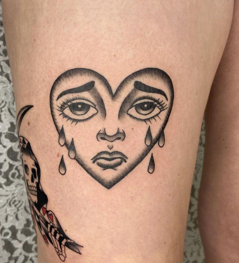 30 Unique Crying Heart Tattoos for Your Inspiration