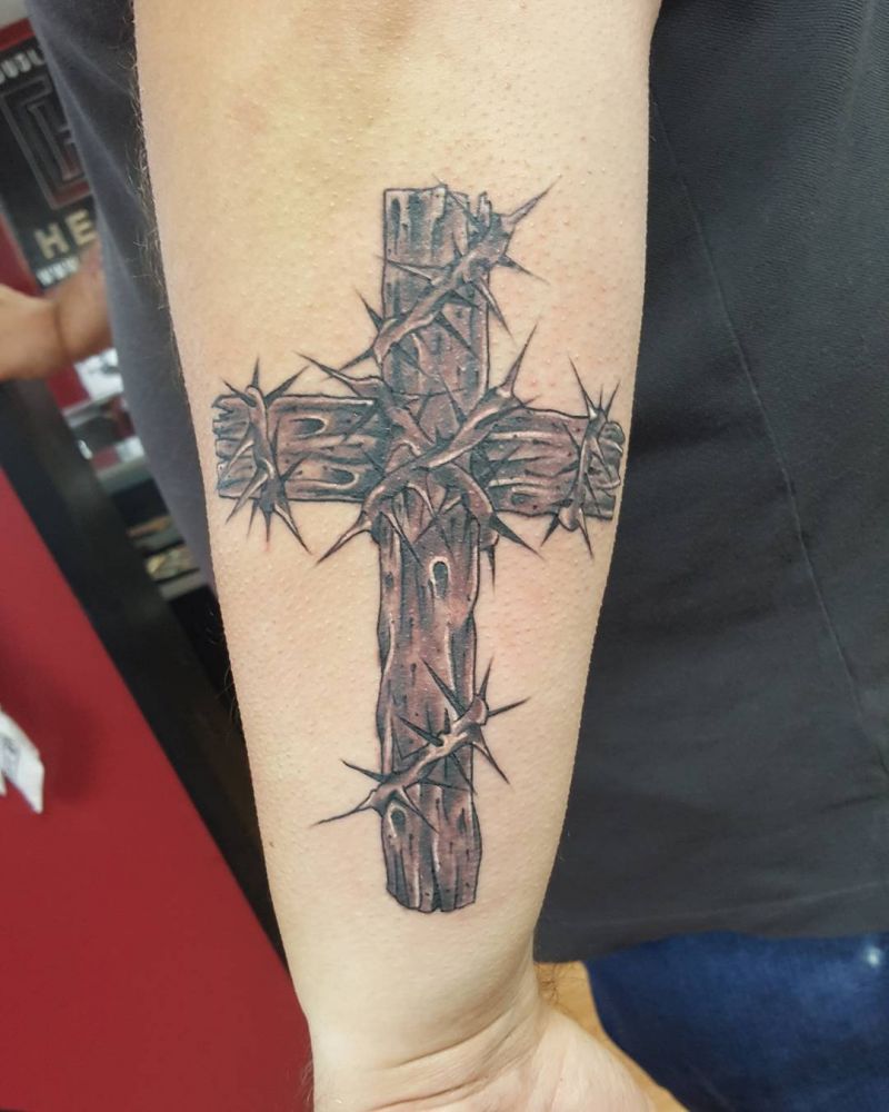 30 Pretty Wooden Cross Tattoos You Must Love