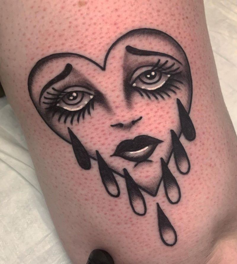 30 Unique Crying Heart Tattoos for Your Inspiration