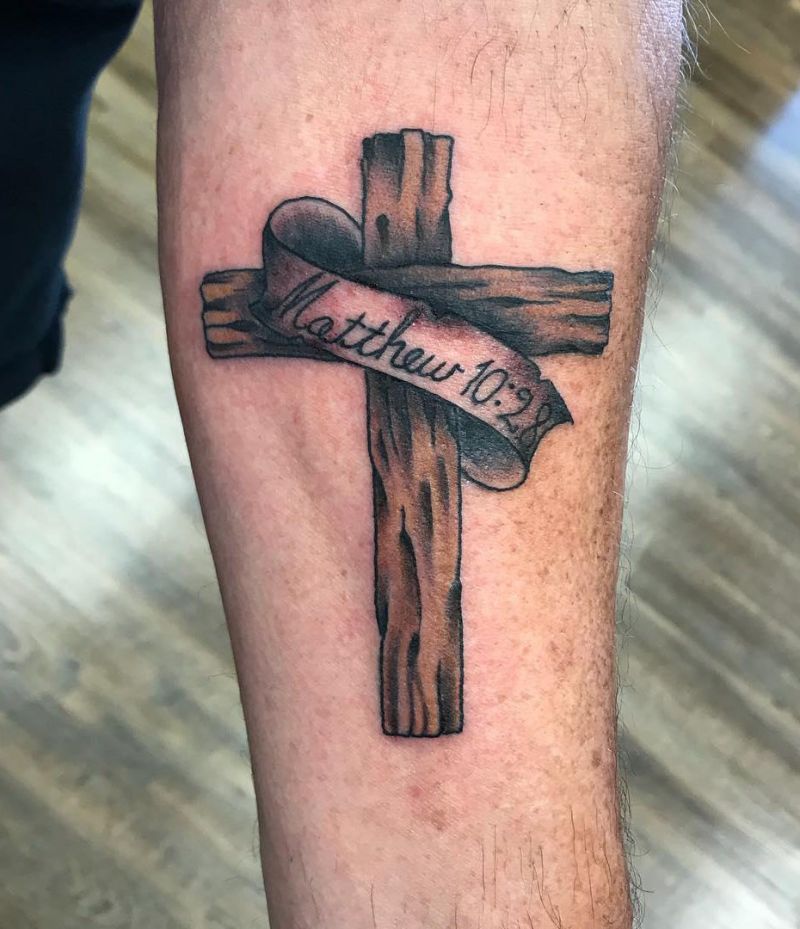 30 Pretty Wooden Cross Tattoos You Must Love