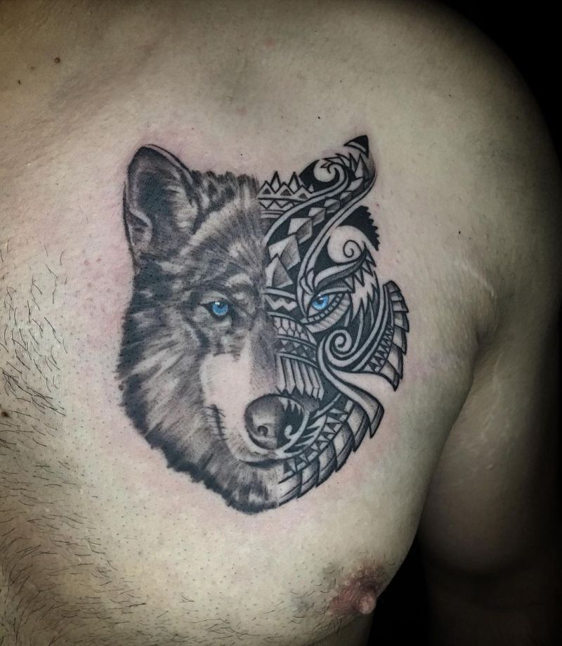 30 Unique Half Wolf Tattoos You Must Love