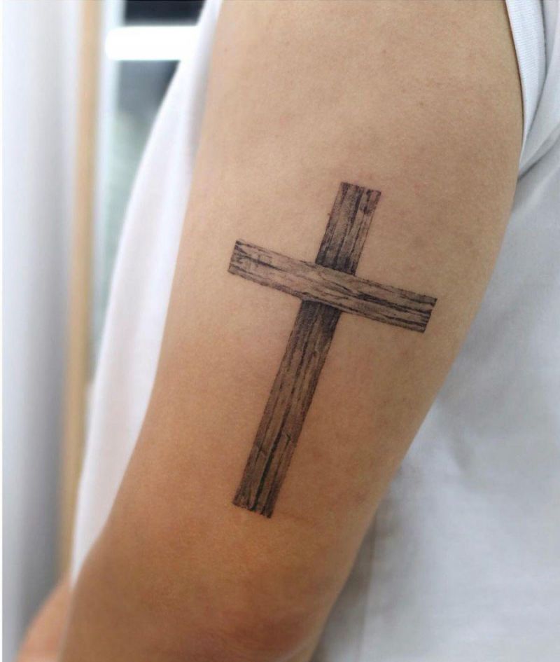 30 Pretty Wooden Cross Tattoos You Must Love