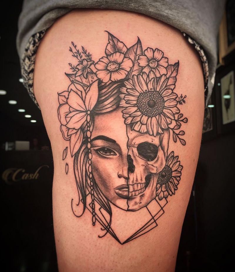 30 Great Half Skull Tattoos to Inspire You