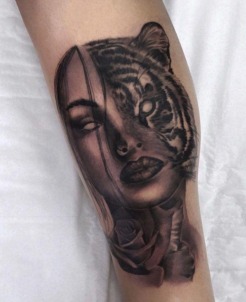 30 Unique Half Tiger Tattoos You Must Love