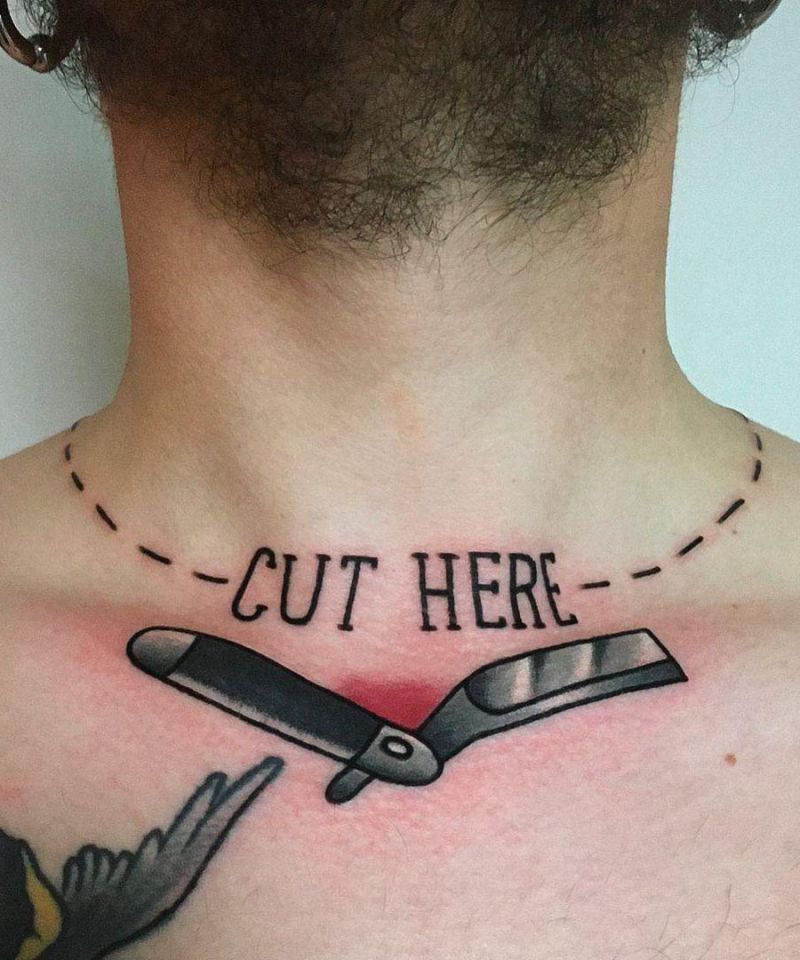 25 Unique Cut Here Tattoos for Your Inspiration