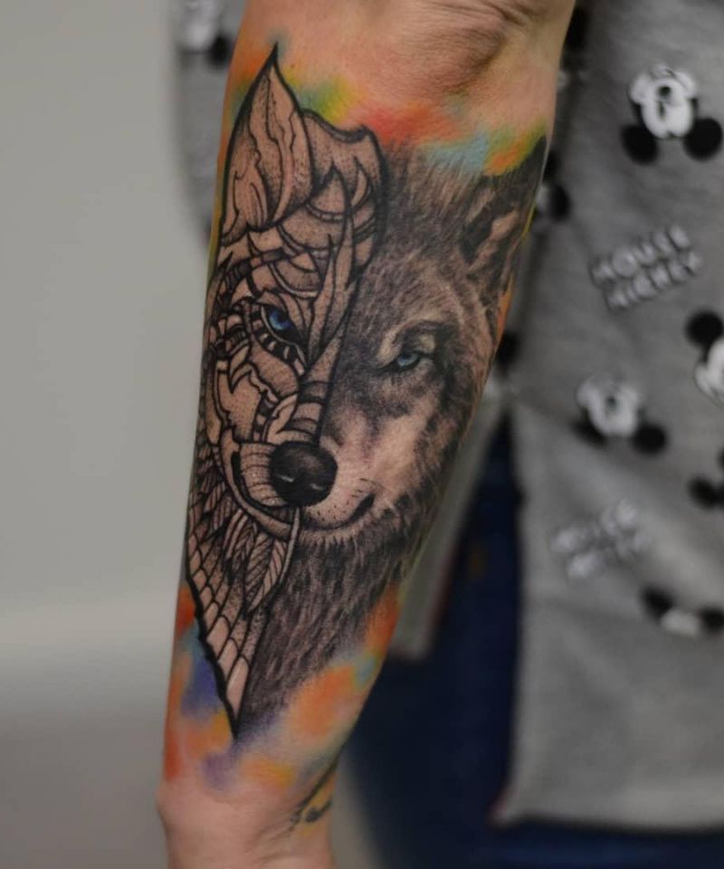 30 Unique Half Wolf Tattoos You Must Love