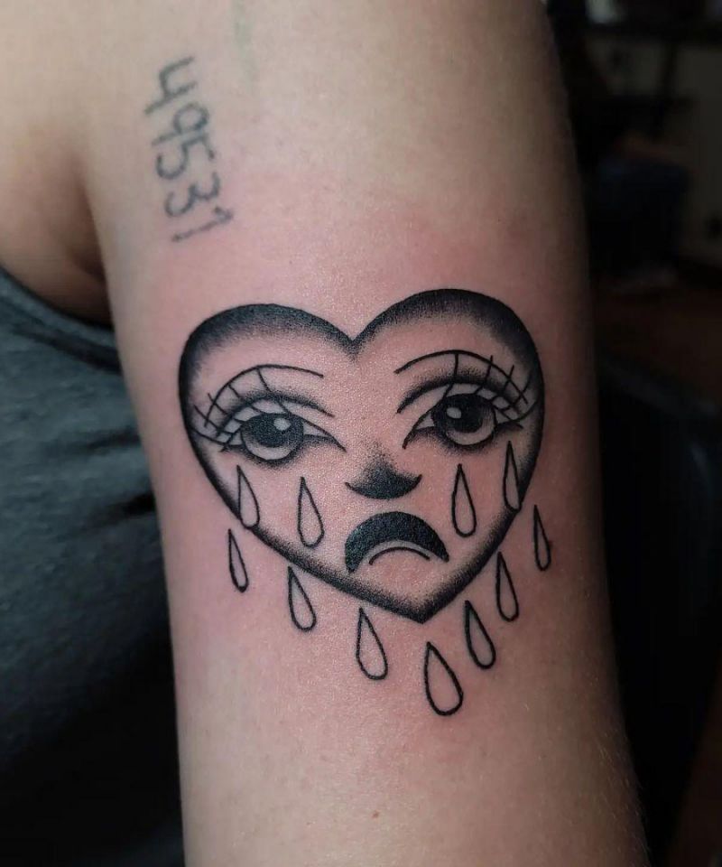 30 Unique Crying Heart Tattoos for Your Inspiration