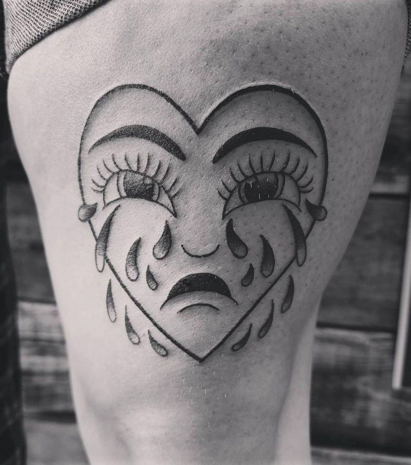 30 Unique Crying Heart Tattoos for Your Inspiration