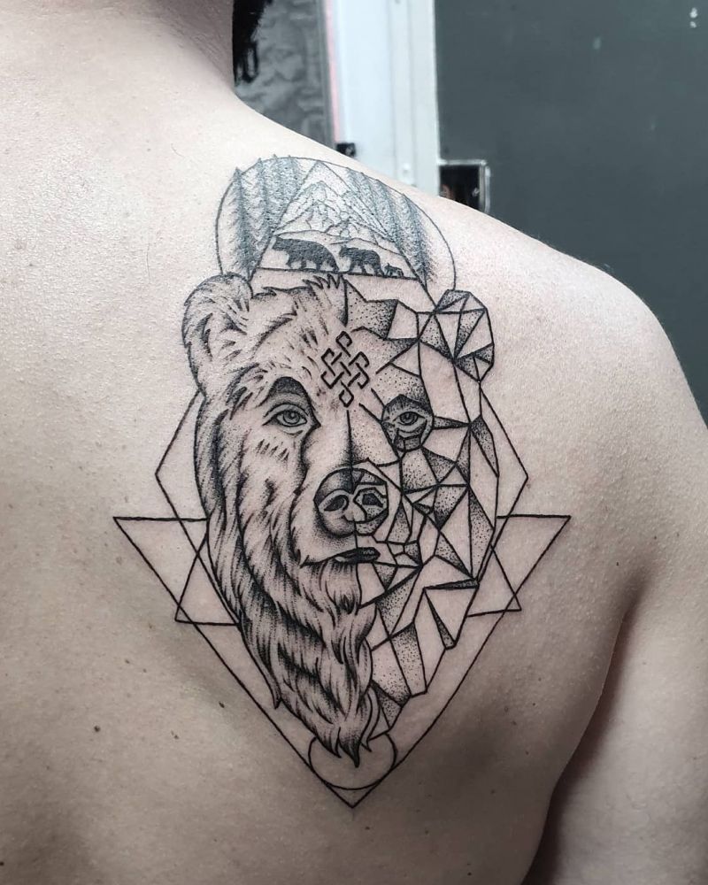 30 Pretty Geometric Bear Tattoos Make You Attractive