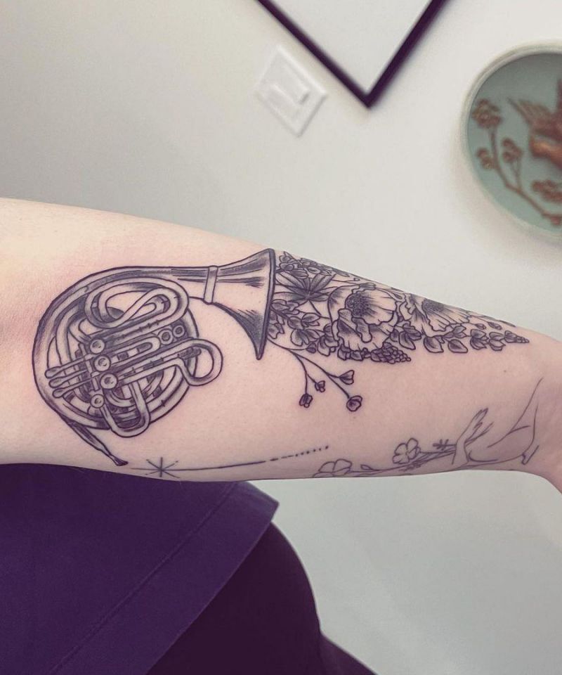 30 Pretty French Horn Tattoos You Can Copy