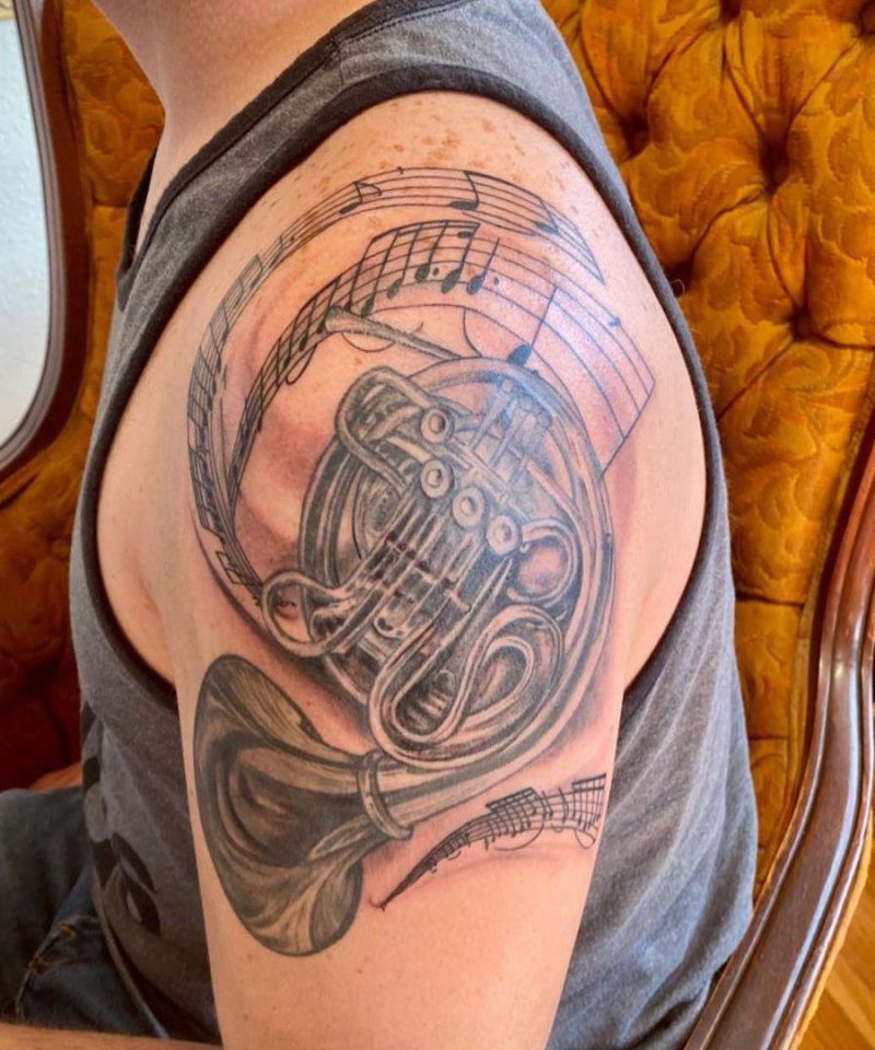 30 Pretty French Horn Tattoos You Can Copy