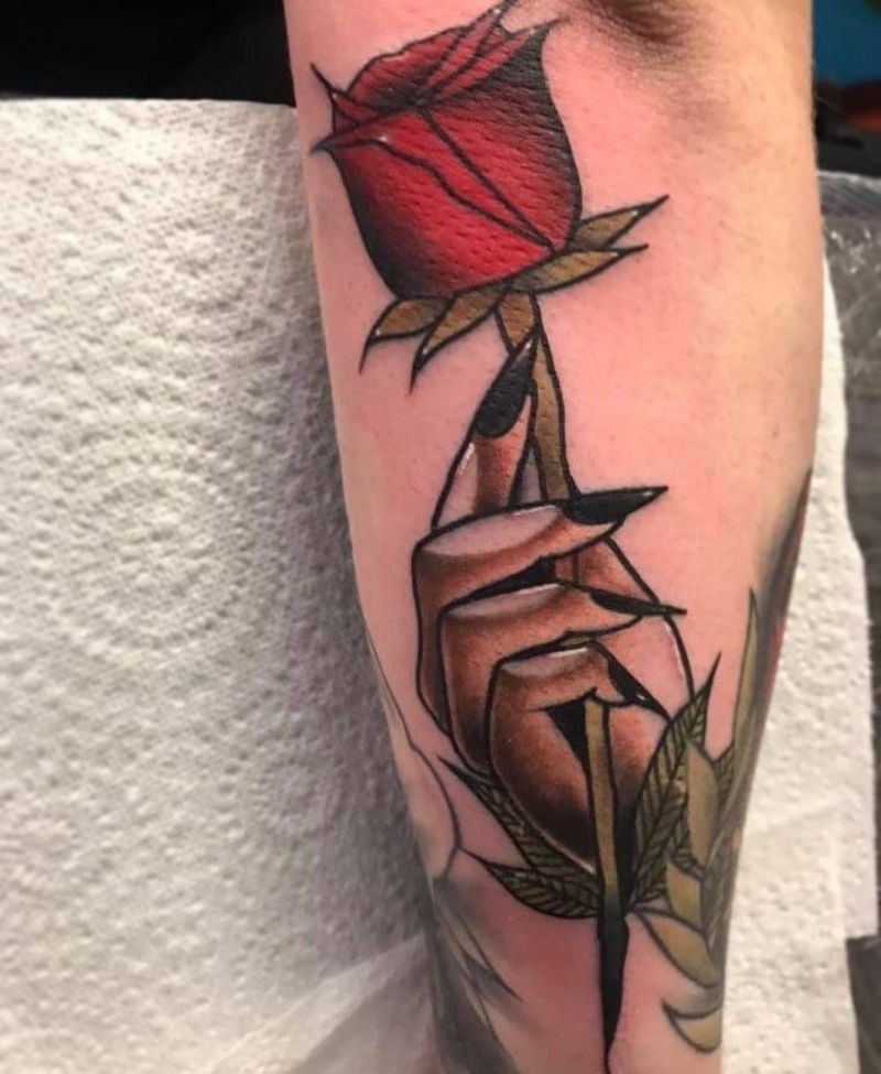 30 Unique Hand Holding Rose Tattoos You Must Love