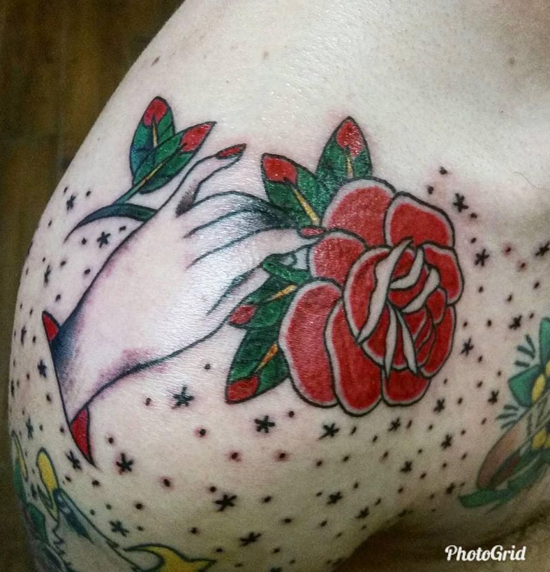 30 Unique Hand Holding Rose Tattoos You Must Love