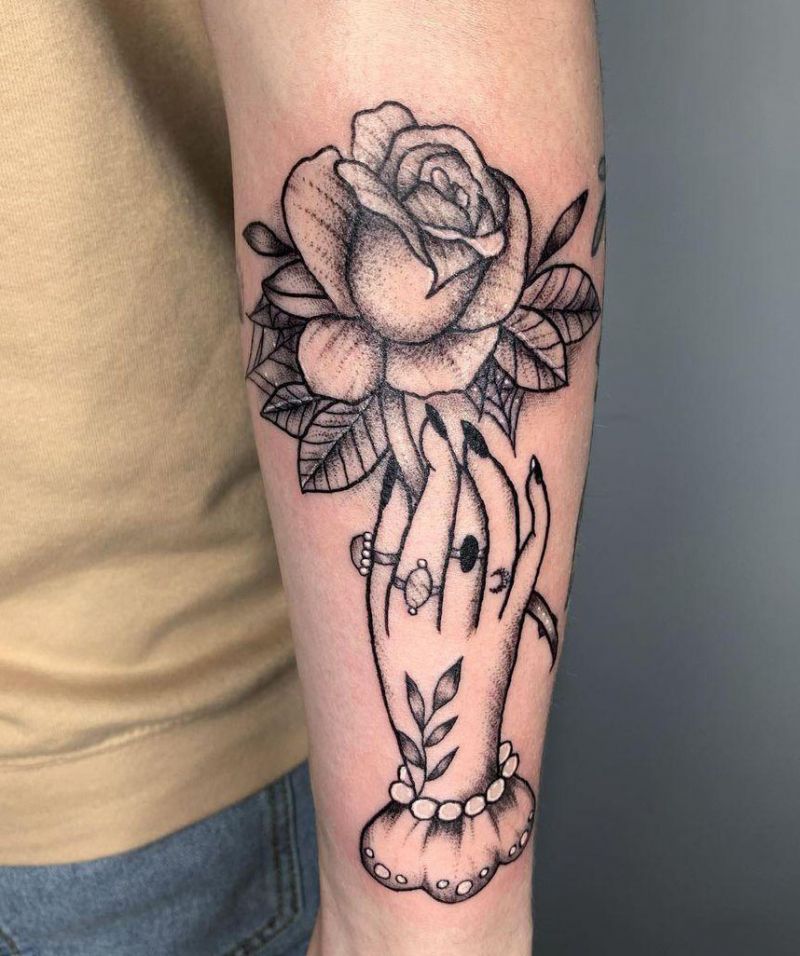 30 Unique Hand Holding Rose Tattoos You Must Love