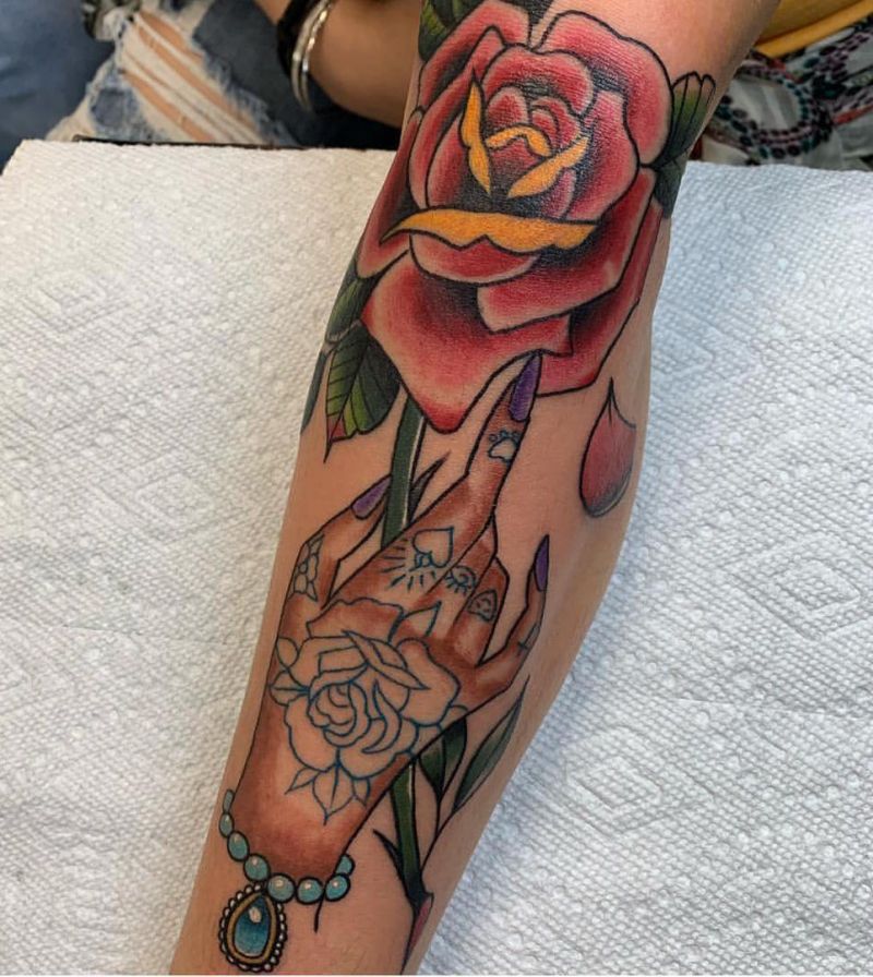 30 Unique Hand Holding Rose Tattoos You Must Love