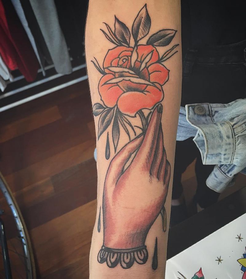 30 Unique Hand Holding Rose Tattoos You Must Love