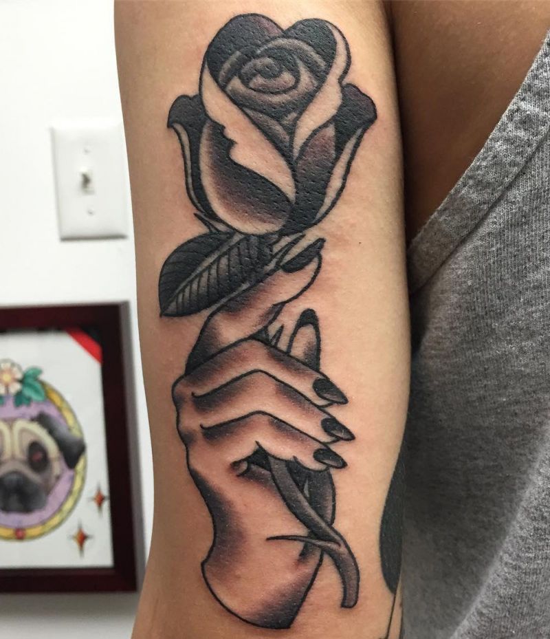 30 Unique Hand Holding Rose Tattoos You Must Love