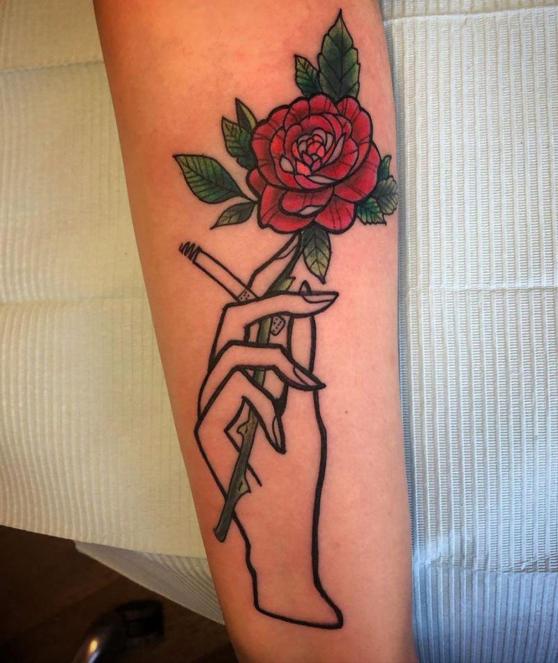 30 Unique Hand Holding Rose Tattoos You Must Love