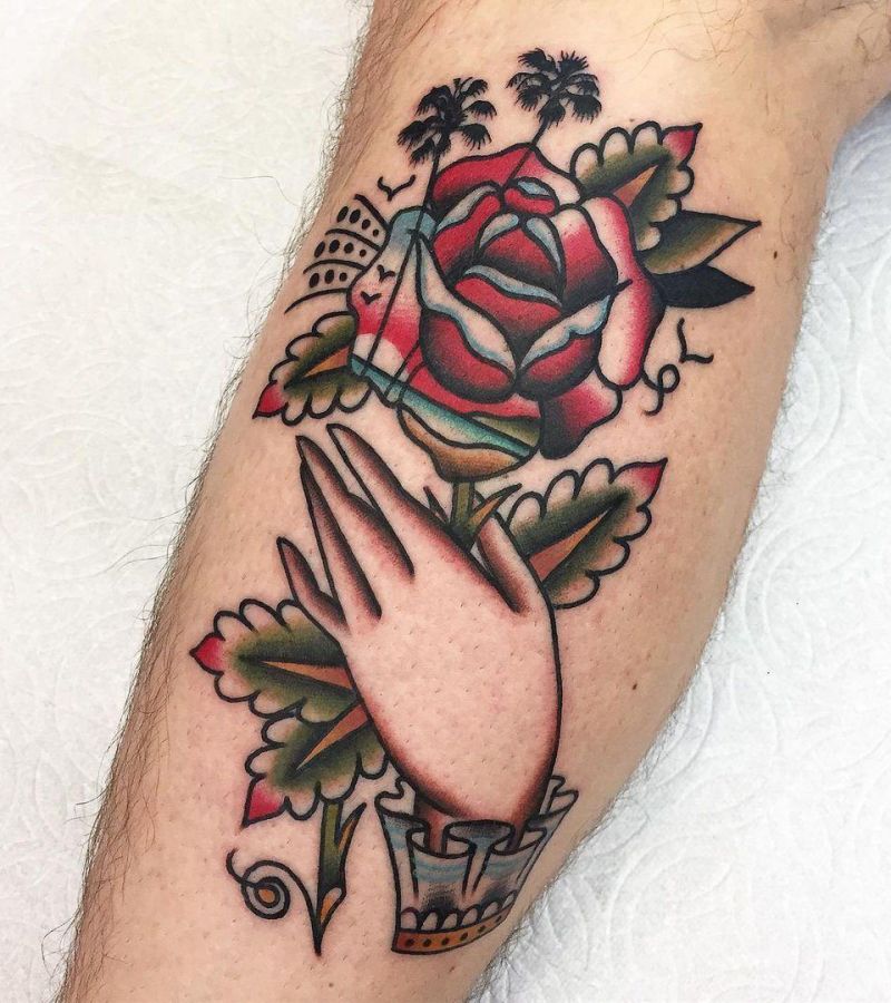 30 Unique Hand Holding Rose Tattoos You Must Love